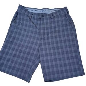 Play Perform performance shorts men's board golf cargo plaid SZ 32" blue/black